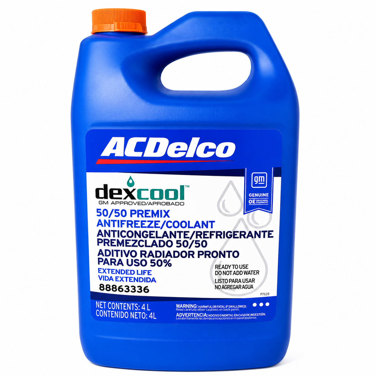Anticongelante 4 litros ACDelco 50/50 Protección +129°C -37°C Refrigerante