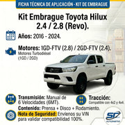 Kit Embrague Toyota Hilux 2.4 2.8 16-24 Luk Alemán Completo
