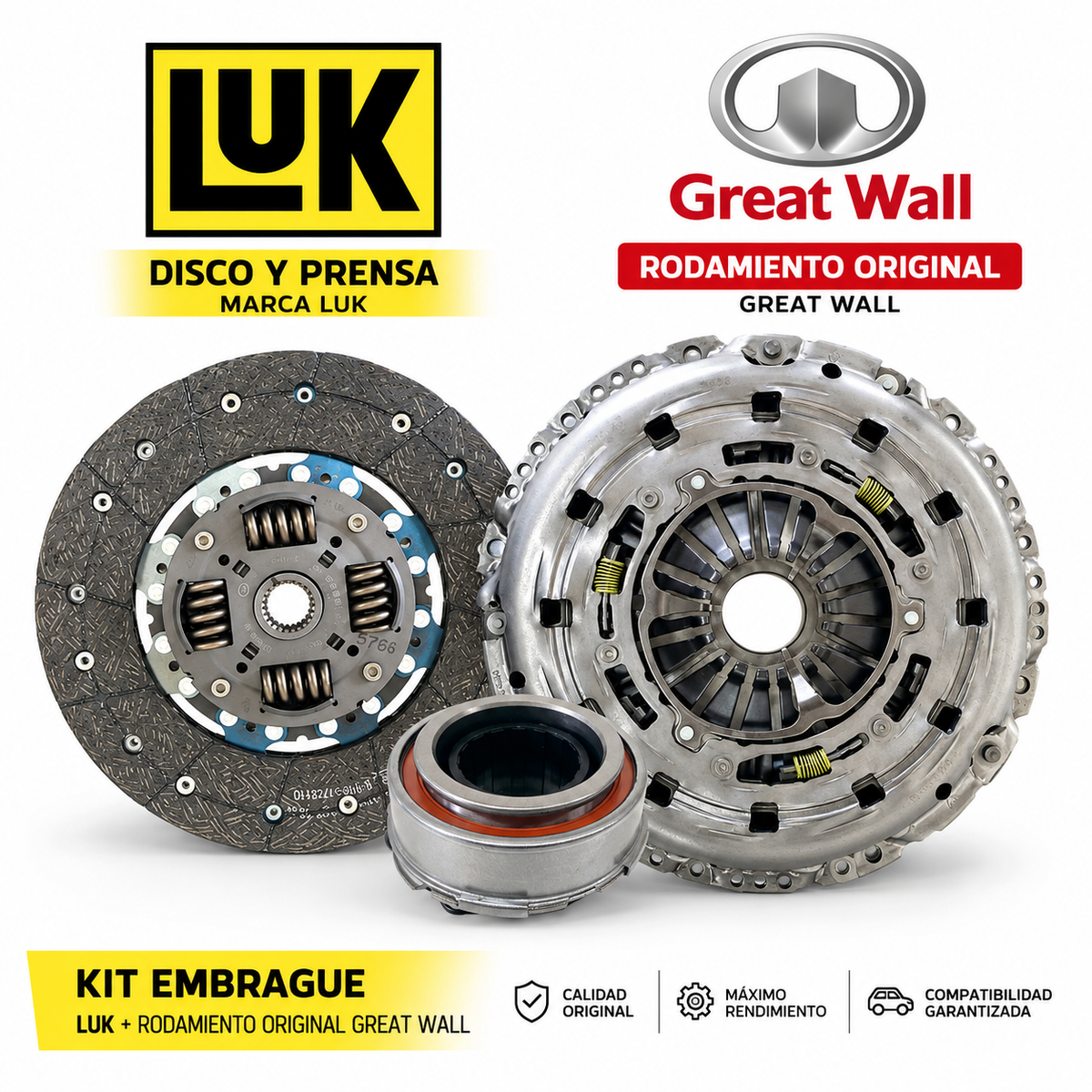 Kit Embrague Great Wall Poer 2.0 Diesel 2021+ LuK + Rodamiento Original